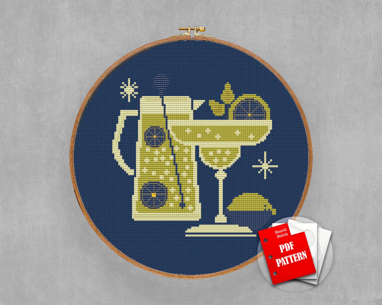Margarita cross stitch cocktail pdf pattern Round cross Etsy
