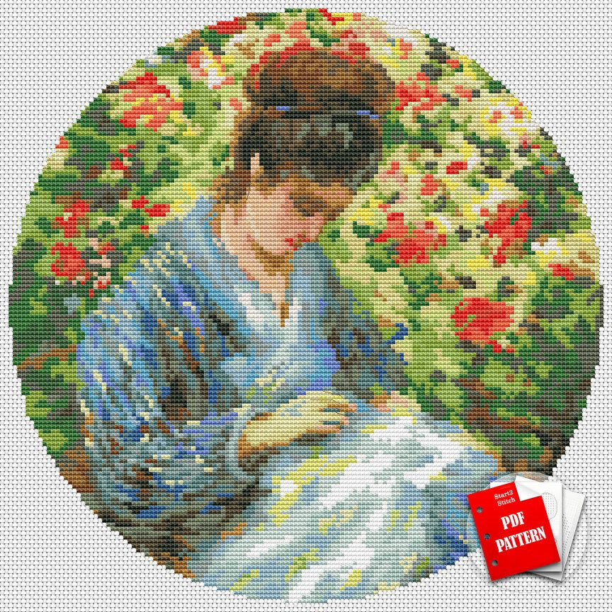 Monet cross stitch woman art pattern Madame Monet cross | Etsy