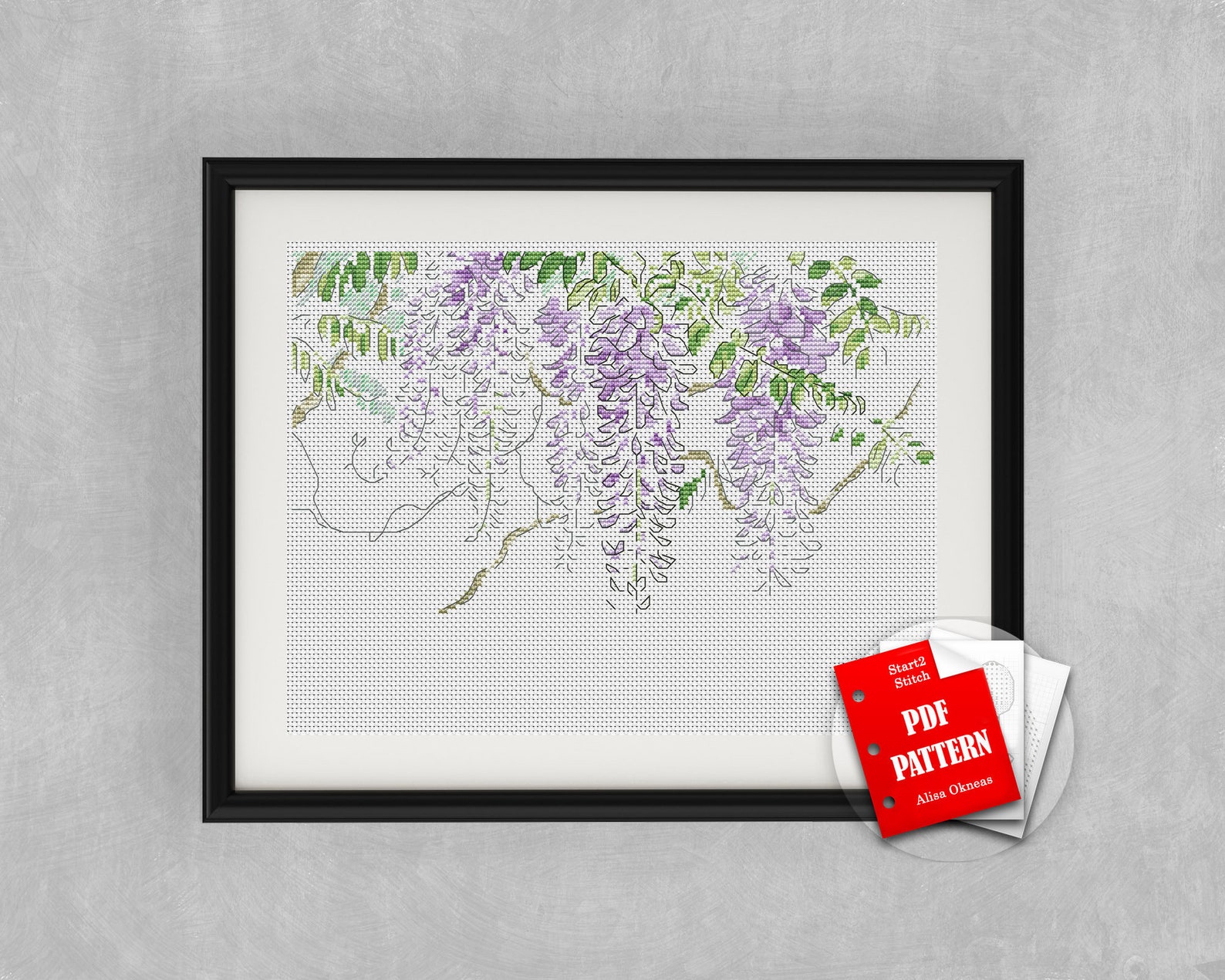 Wisteria Cross Stitch Floral Pattern Watercolor Cross Stitch | Etsy