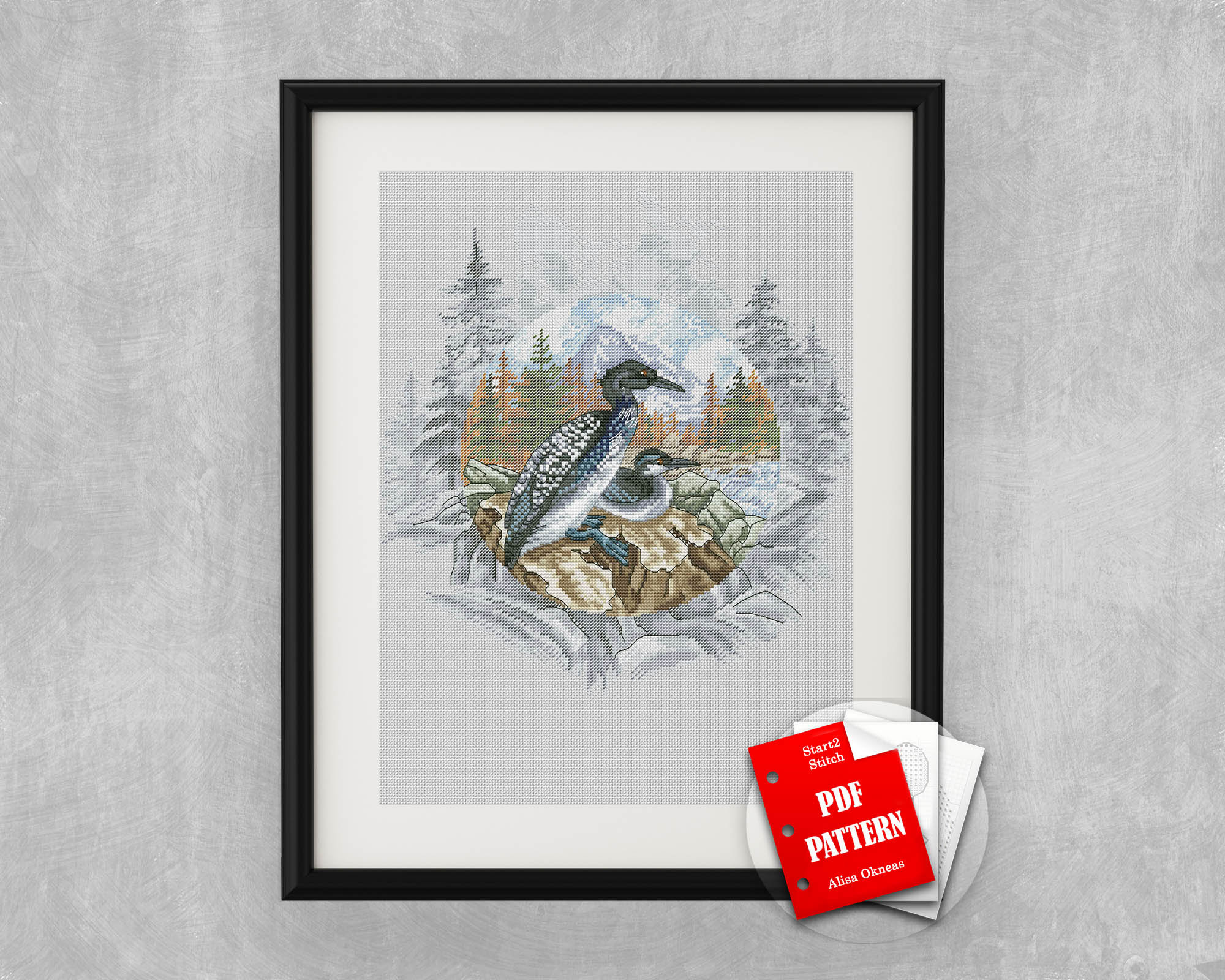 Loons Cross stitch autumn pdf pattern Round cross stitch Etsy