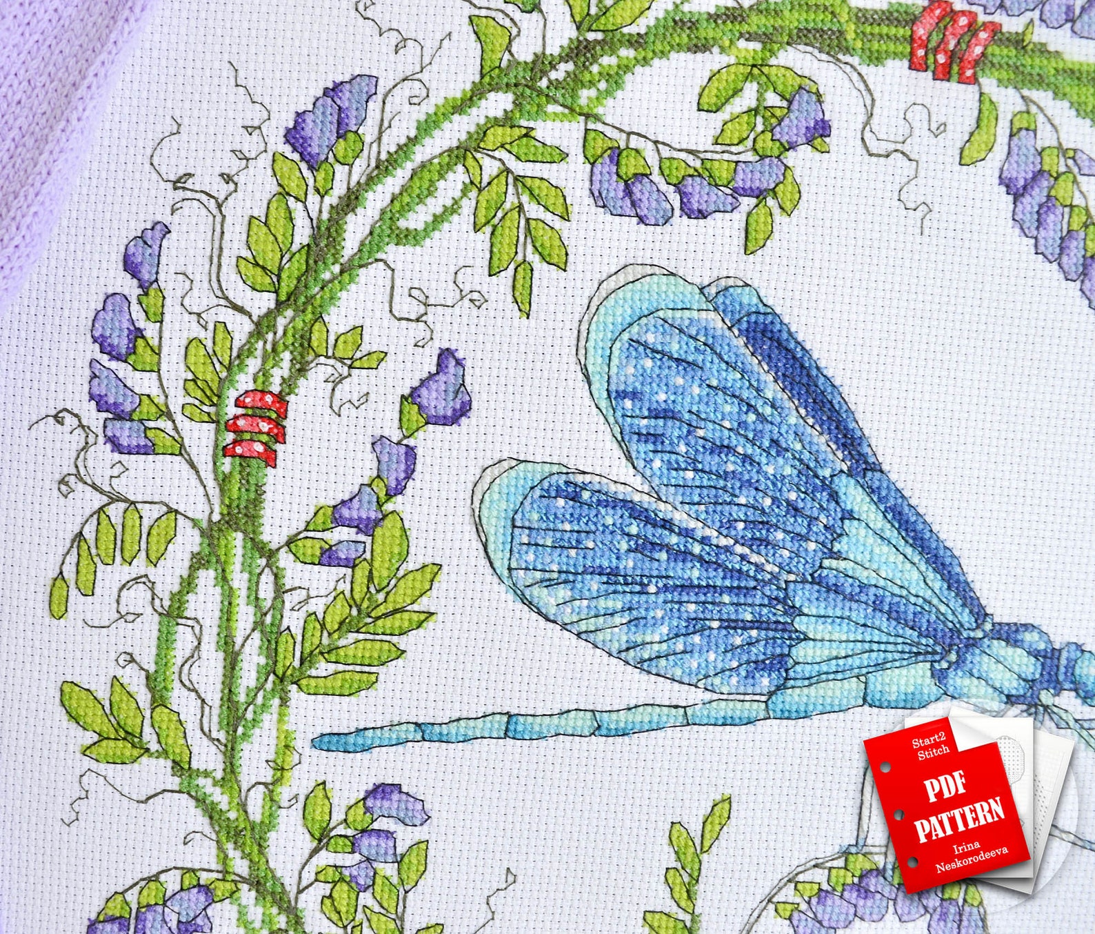 Dragonfly cross stitch pattern Summer wreath embroidery Etsy