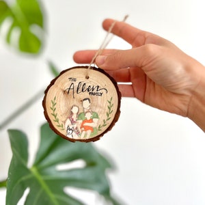 Family Portrait Christmas Ornament Custom/ Painted Wooden Personalized Ornament/ Personalized Christmas Gift Sentimental Keepsake,