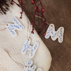 Clay Letter Christmas hand painted Ornament | hand painted letter ornament | Christmas ornament | gift tag, letter tag, 2 inches