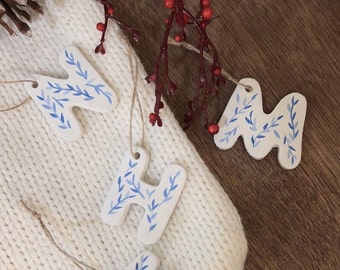 Hand Painted Clay Letter Ornament | Personalized Christmas Tag