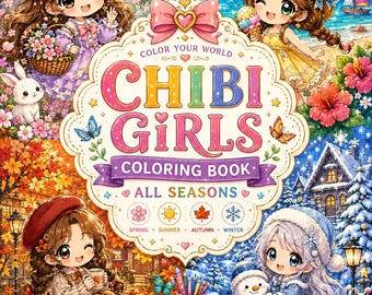 Kleurboek Chibi Girls – Kawaii Anime Fantasy Pages for Kids (digitale download)