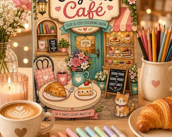 Cozy Café Coloring Book | Food, Coffee, Bakery Scenes (Digital Download)