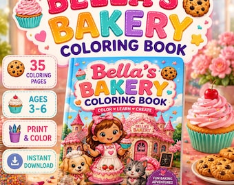 Bella's Bakery kleurboek | 35 pagina's, cakes, koekjes, cupcakes (digitale download)