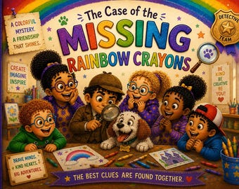 Mystery-verhalenboek voor kinderen afdrukbaar | Detective Rainbow Crayons Adventure (digitale download)
