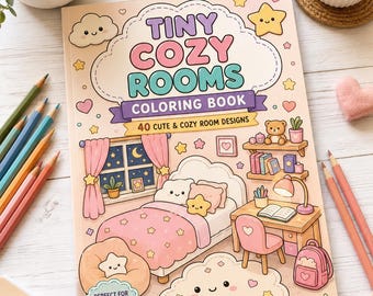 Kleurboek Tiny Cosy Rooms | 40 kawaii-slaapkamerontwerpen (digitale download)