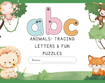 ABC-tekenboek voor peuters | Dieren, puzzels, kleuren (afdrukbare pdf)