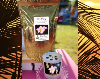 One Pound of Kona Coffee PLUS a beautiful Café Amour Kona Candle - NEW!