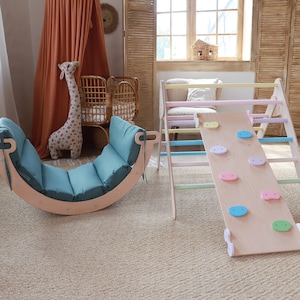 Beste houten montessori-klimmeubels voor peuters klim gym, klimrek, Kletterdreieck, klimdriehoek, boogkussen kussen