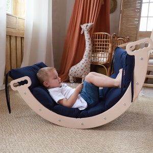 Houten peuter klimset 5in1, boog met kussen, driehoek klimmer, klimdriehoek, kussen boogkussen, boogkussen montessori rocker