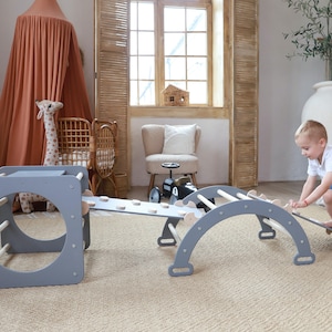 Houten montessoriklimmer, boogwip voor peuters, Kletterdreieck, boogkussen, binnenspeeltuin, klimdriehoekset, klimboogkussen