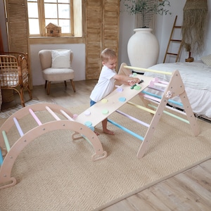 Climbing triangle set, Montessori climber set, Toddler Climbing triangle  slide, Indoor play gym, Montessori wood triangle, baby wood gym