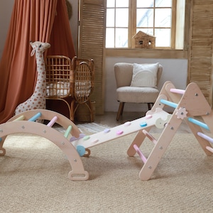 Beste houten klimdriehoek, klimboogrocker, montessoriklimmer, boogkussen, peutercadeau, Kletterbogen, Kletterdreieck, speelgym