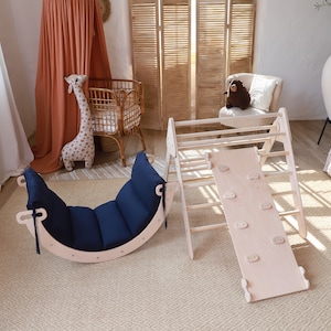 Montessori furniture, Climbing Triangle ramp, arch pillow for kids,  piklers triangle, Climbing gym dreieck, wood climbing arch cushion 5in1