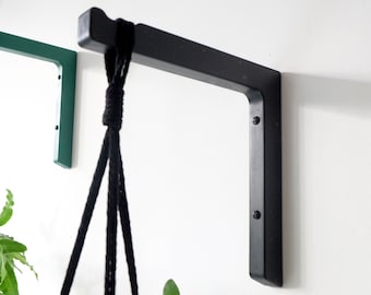 Indoor plant hook, wall mounted wooden plant hanger - STEM plant bracket - black / 2 sizes