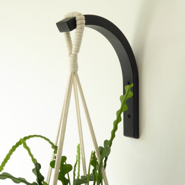 Minimalist plant hanger, indoor wooden wall hook for trailing house plant - ARC plant hook - black / 3 sizes