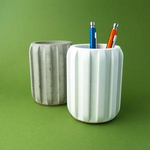 Hand poured concrete pen pot: Contemporary desk tidy, White or grey