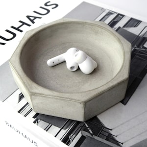 Concrete jewellery dish: hand cast concrete trinket tray, Grey or white