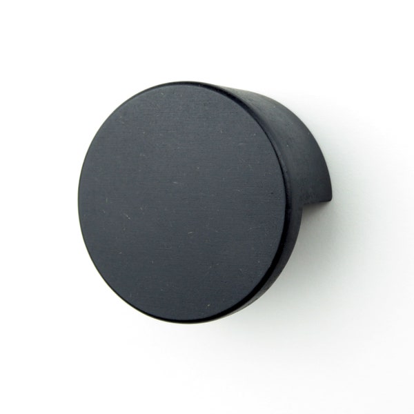 Minimalist round wooden drawer knob, black cupboard handle, decorative drawer pull - 2 sizes