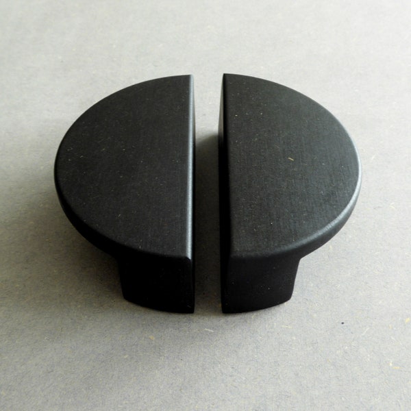 Pair of half moon wooden wardrobe handles, black cupboard pulls, minimalist drawer knobs - various sizes