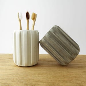 Concrete toothbrush holder: Minimalist handmade toothbrush pot, Grey or white