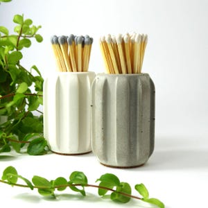 Handmade concrete match pot: Holder for long matches, ready filled, Minimalist home decor gift