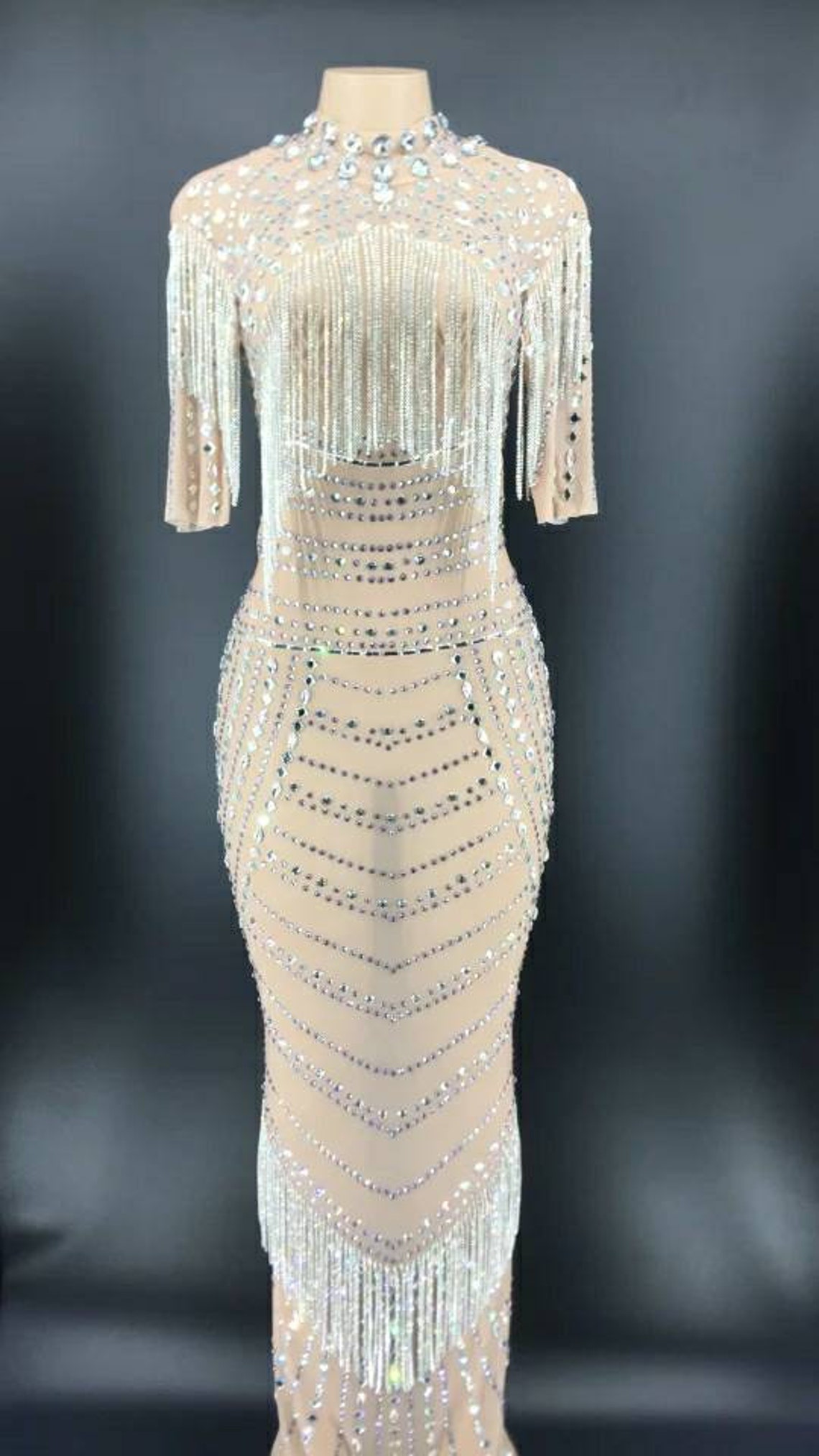 New Crystal Chains Rhinestones Dress Etsy