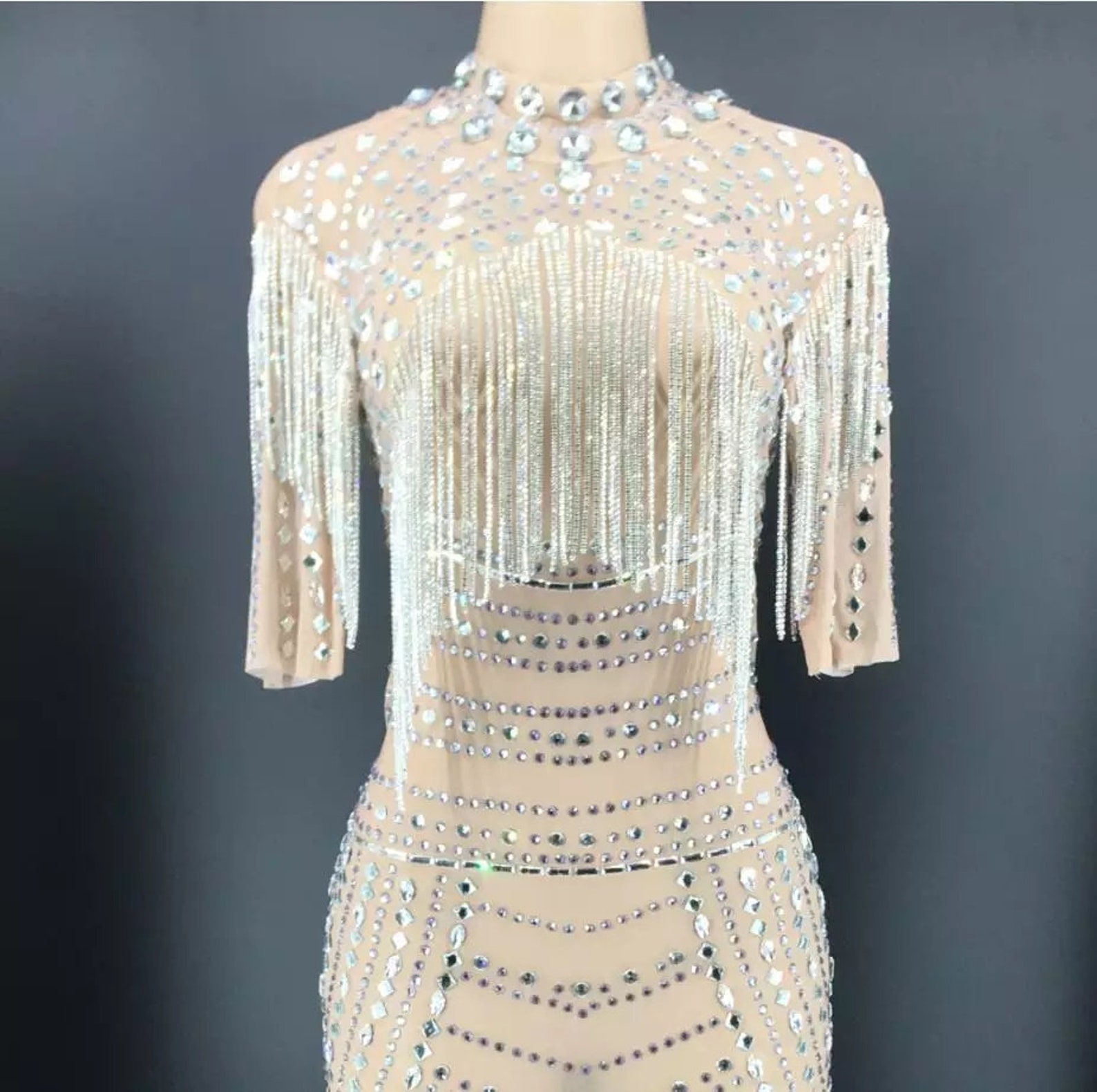 New Crystal Chains Rhinestones Dress Etsy