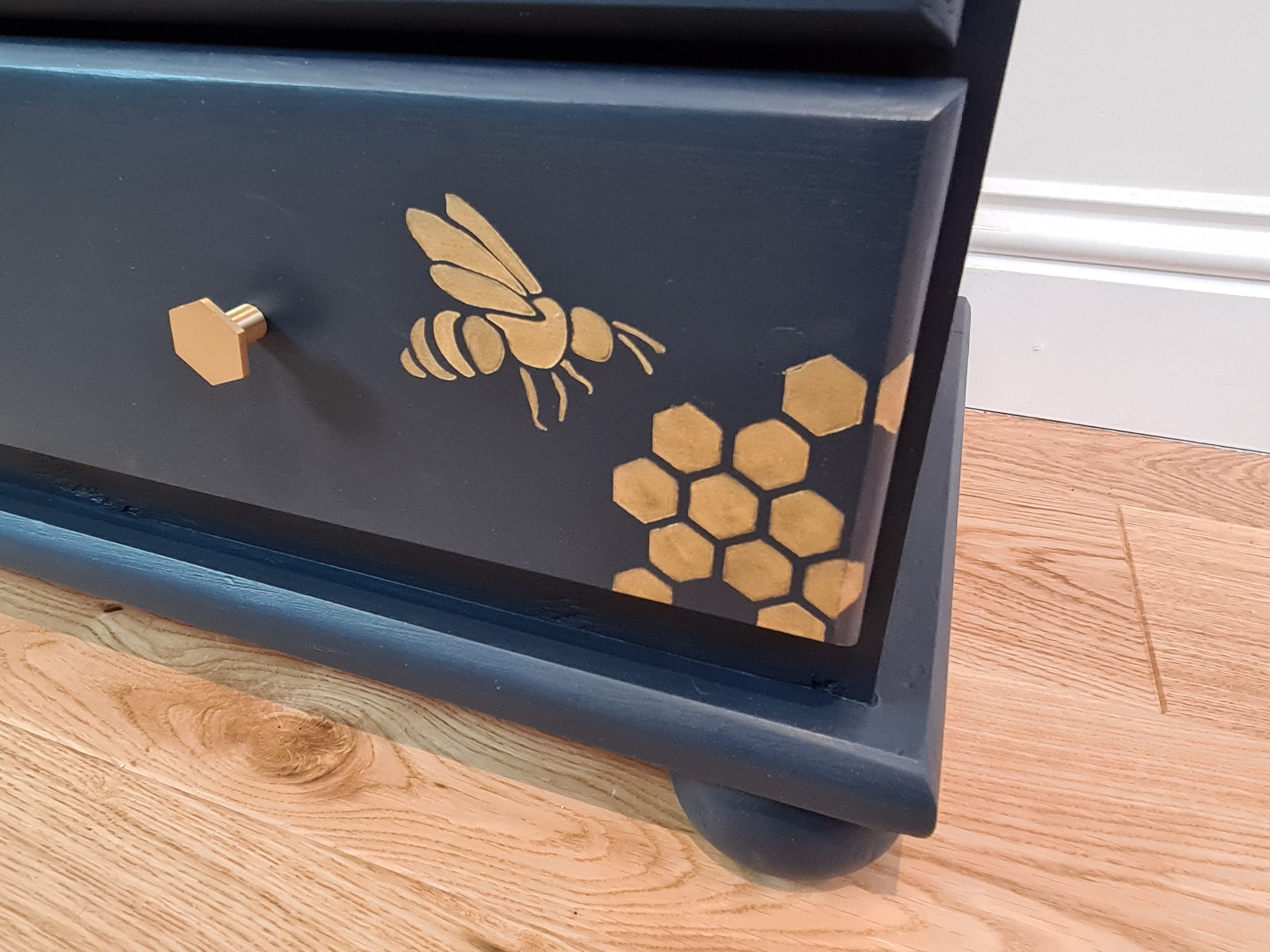 Blue chest of drawers with gold bees bee hive and Etsy