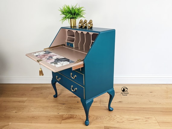 Teal and Gold Writing Bureau Desk Custom Order 