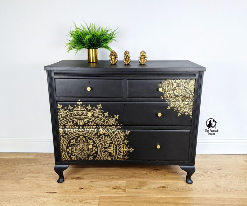 Vintage Black and Gold Chest of Drawers Custom Order Etsy UK