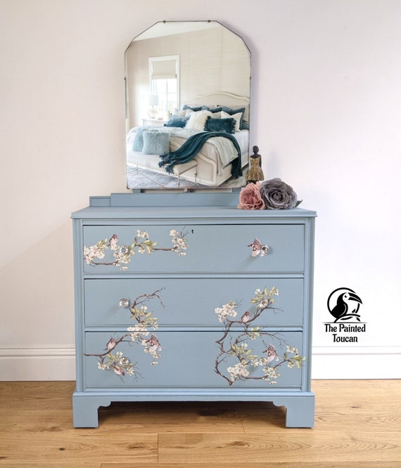 Vintage Light Blue Bedroom Dresser Chest of Drawers Dressing Table