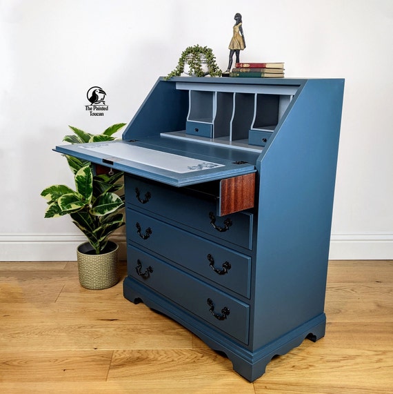 Vintage Blue Writing Bureau Desk Custom Order Etsy