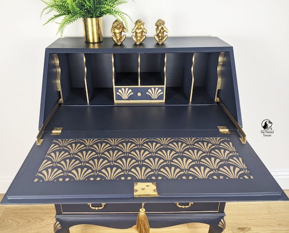 Blue and gold writing desk deals