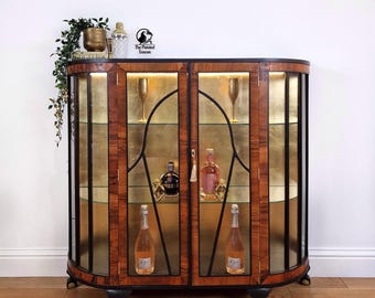 Vintage art deco drinks cocktail cabinet, black and gold