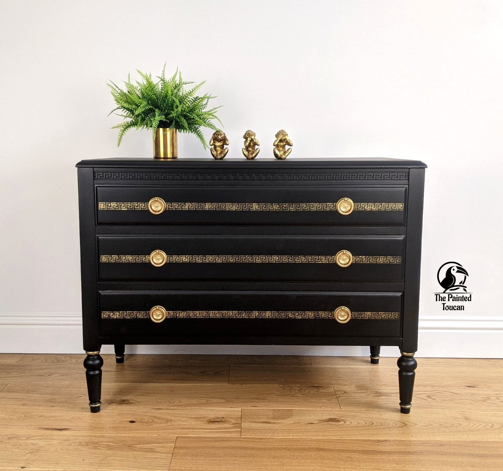 Chest of drawer black and gold vintage furniture Etsy