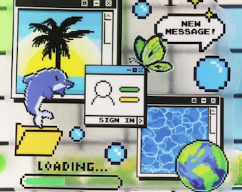 Frutiger Aero Sticker: 2000s,  Pixel Art, Oldweb, Computer Aesthetic