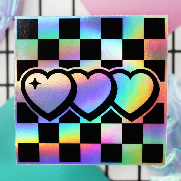 Y2k Heart Sticker | Holo Checker Sticker | Checkerboard | Holographic Heart Sticker | Retro Aesthetic | Lovecore Sticker | Cute Aesthetic