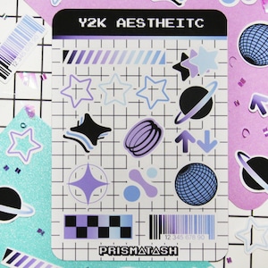 Y2K esthetisch stickervel | Dagboekstickers | Plannerstickers | jaren 2000 | Cybercore | Sterrenstickers | Decoratiestickers | Y2K-vormen