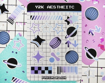 Y2K Aesthetic Sticker Sheet | Cybercore Journaling Stickers