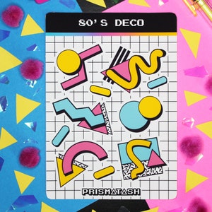 Formes rétro des années 80 | Conception de Memphis | Autocollants de journalisation | Ondes rétro | Vapeur | Feuille d'autocollants esthétiques | autocollant frais | Stickers agenda