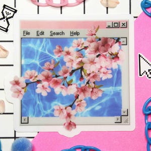 Vaporwave | Sticker kersenbloesem | Laptopsticker | Kindle-vinylsticker | Sakuraboom | Retrowave | Leuke sticker | Sticker waterfles