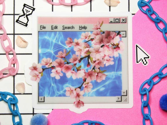 Vaporwave Cherry Blossom Sticker: Retrowave Sakura Tree, Waterproof Vinyl