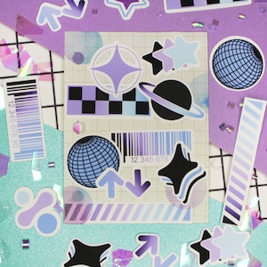 Journaling page of Y2K stickers arranged to make a 2000's aesthetic design.