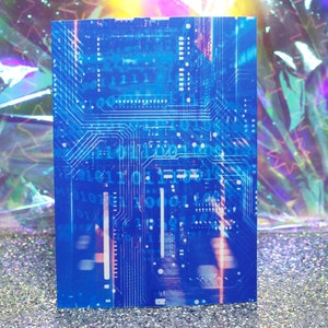 Mini impresión de Cybercore: circuito de computadora azul, decoración tecnológica (4 x 5,5)