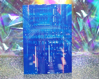 Cybercore Mini Print: Blue Computer Circuit, Tech Decor (4x5.5)