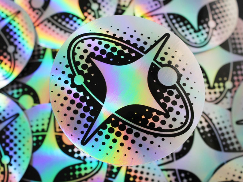 2000's y2k aesthetic bold sparkle sticker with a holographic background